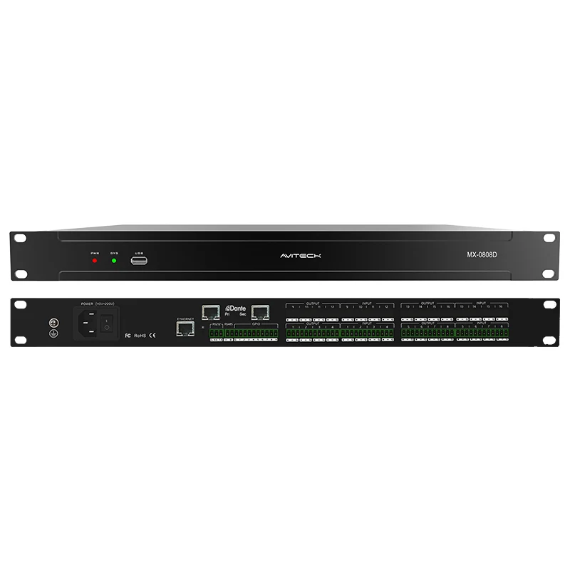 Dante 8 في 8 Out Network Audio Processor
